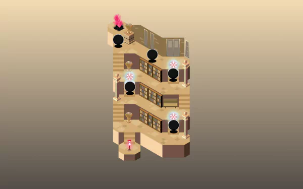 HD desktop wallpaper of Umiro game featuring a stylized puzzle structure with characters and interactive elements.