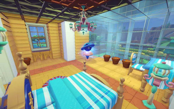 HD desktop wallpaper of PixARK game, featuring an interior scene with colorful, block-style graphics.