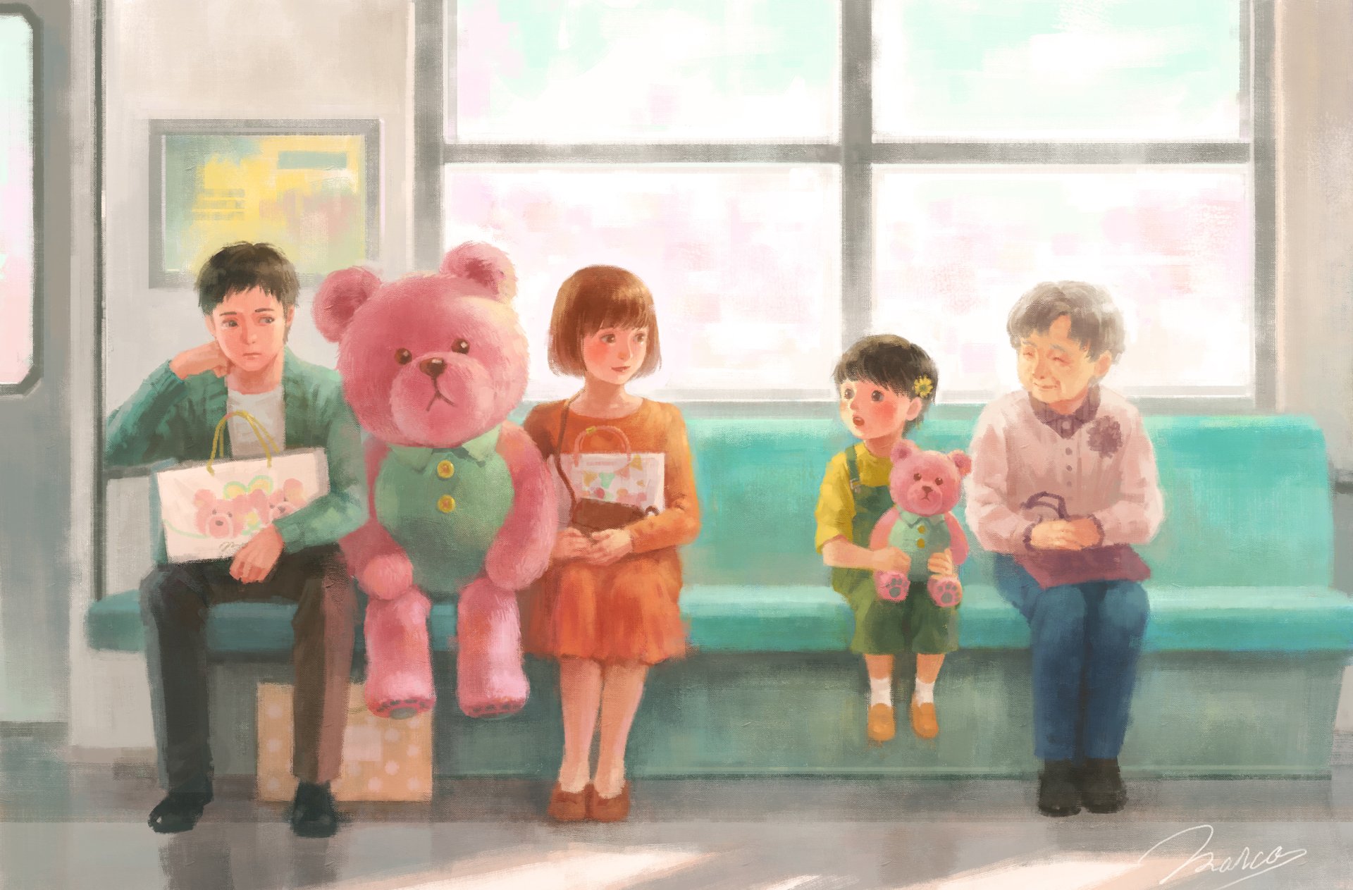 Download Teddy Bear Window Train Anime Original Anime Train HD Wallpaper by まるこ