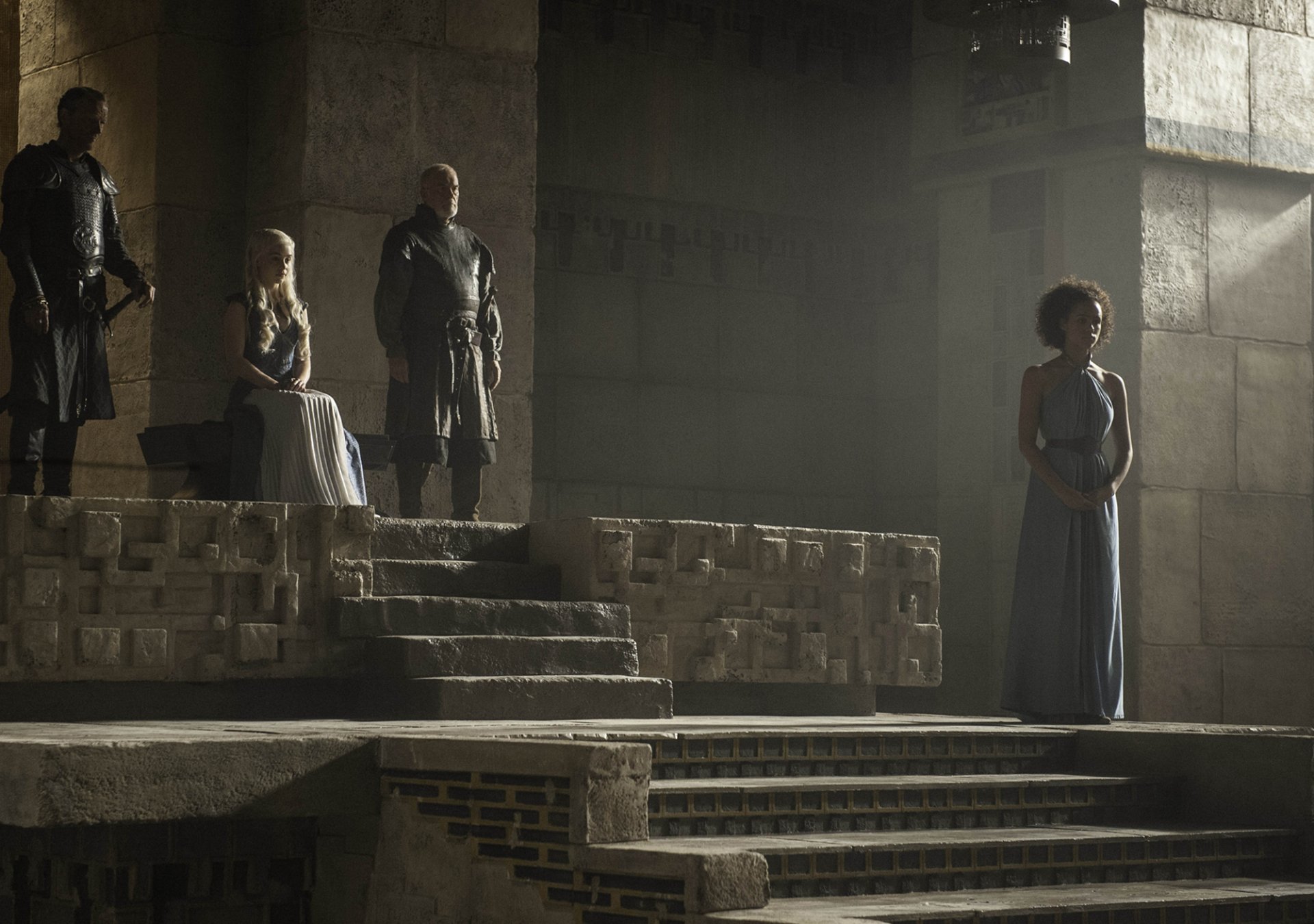 Download Nathalie Emmanuel Ian McElhinney Emilia Clarke Iain Glen Missandei (Game Of Thrones) Barristan Selmy Daenerys Targaryen Jorah Mormont TV Show Game Of Thrones HD Wallpaper