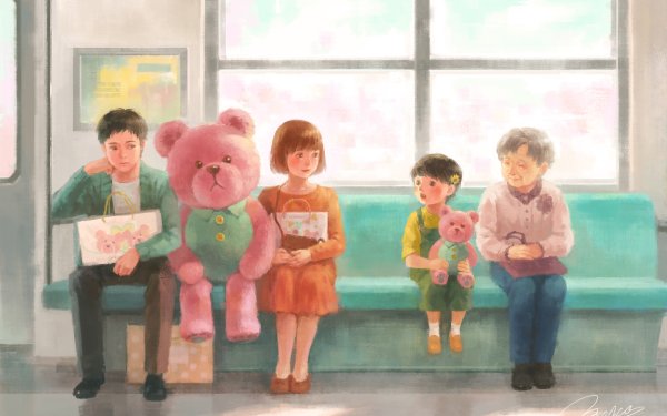 Anime Original Train Window Teddy Bear HD Wallpaper | Background Image