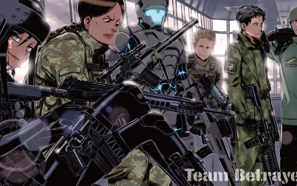 HD PC desktop wallpaper featuring characters from the anime Sword Art Online Alternative: Gun Gale Online, armed and ready in a tactical setting.