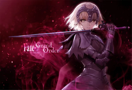 HD desktop wallpaper featuring Jeanne d'Arc Alter from Fate/Grand Order, showcasing the character in dark armor holding a sword amid a red smoky background.