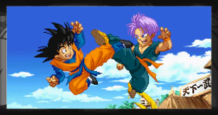 4K Ultra HD Dragon Ball Z wallpaper featuring Goten and Trunks mid-air in dynamic combat poses against a bright blue sky.