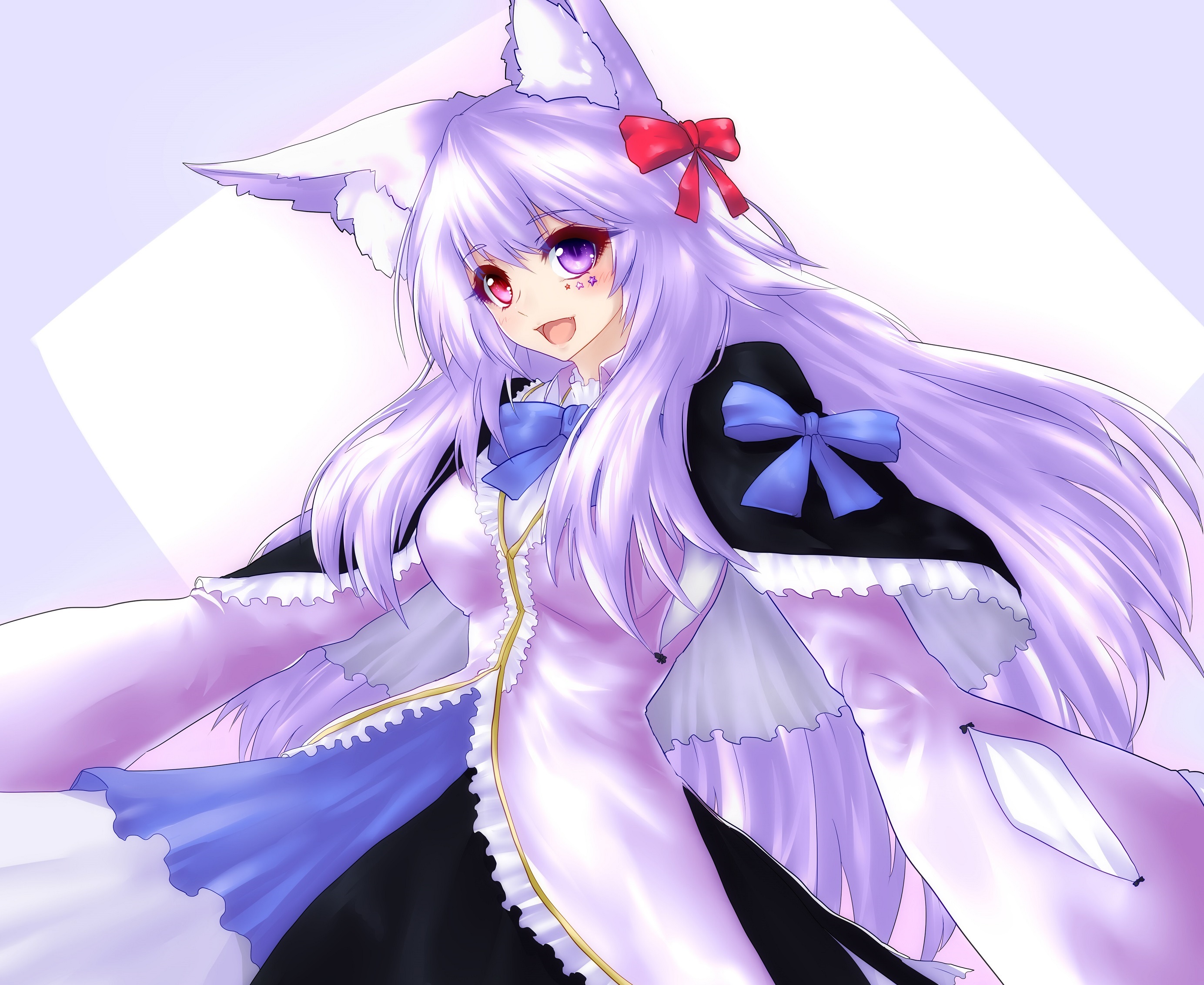 Download Bow Clothing Purple Eyes Red Eyes Heterochromia Smile Long Hair White Hair Anime 6208