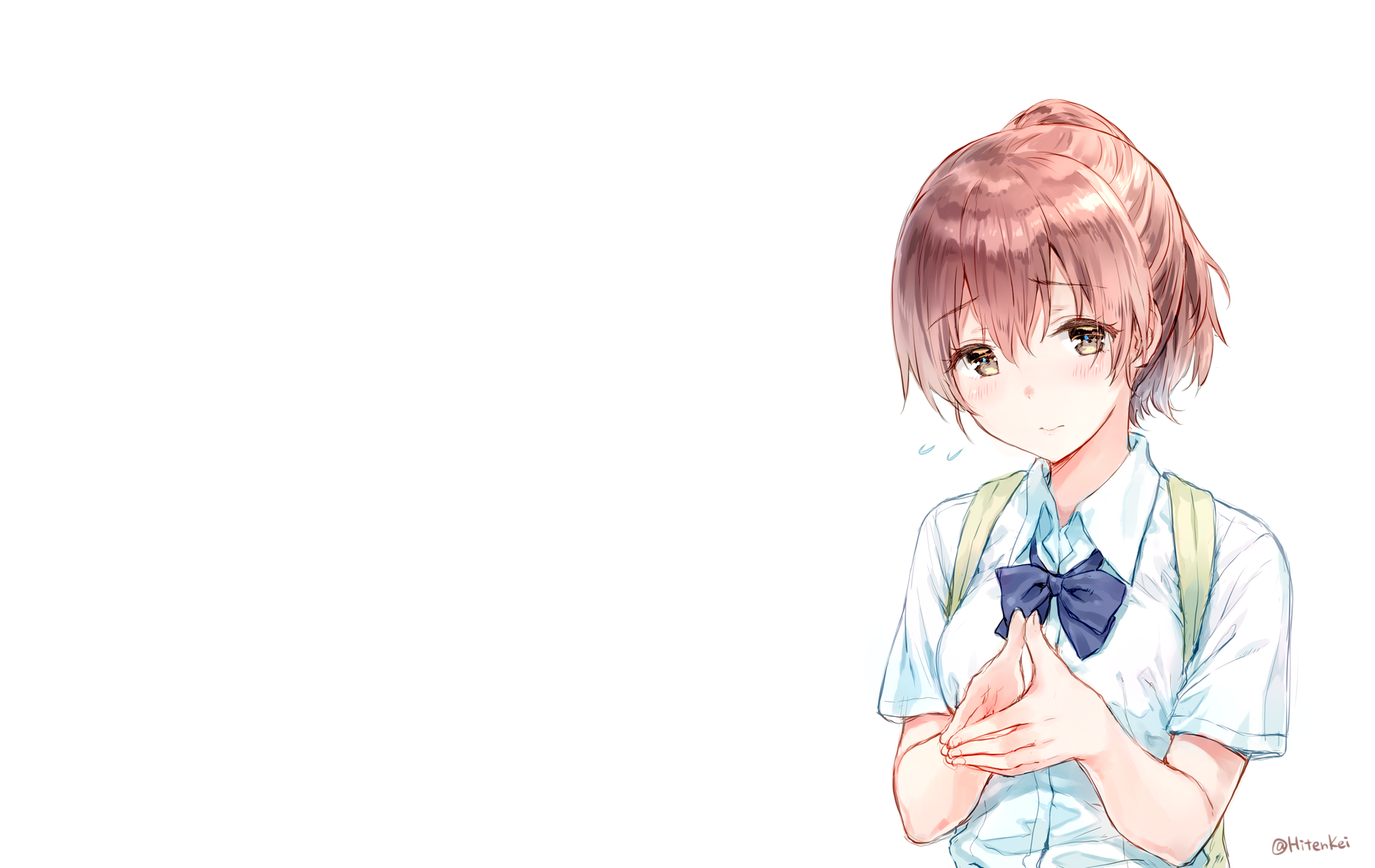 HD PC desktop wallpaper featuring Shouko Nishimiya from the anime A Silent Voice, depicted with soft colors on a clean white background.