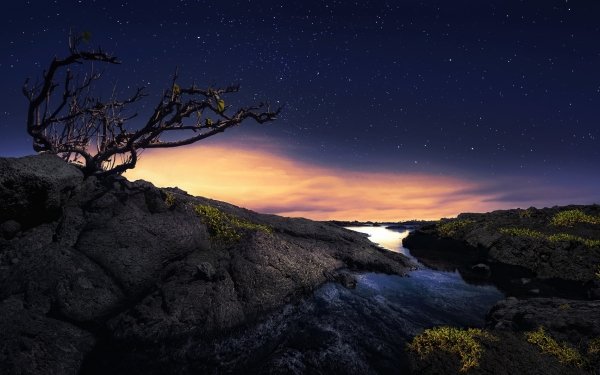 Earth Night Stars River Sky Landscape HD Wallpaper | Background Image