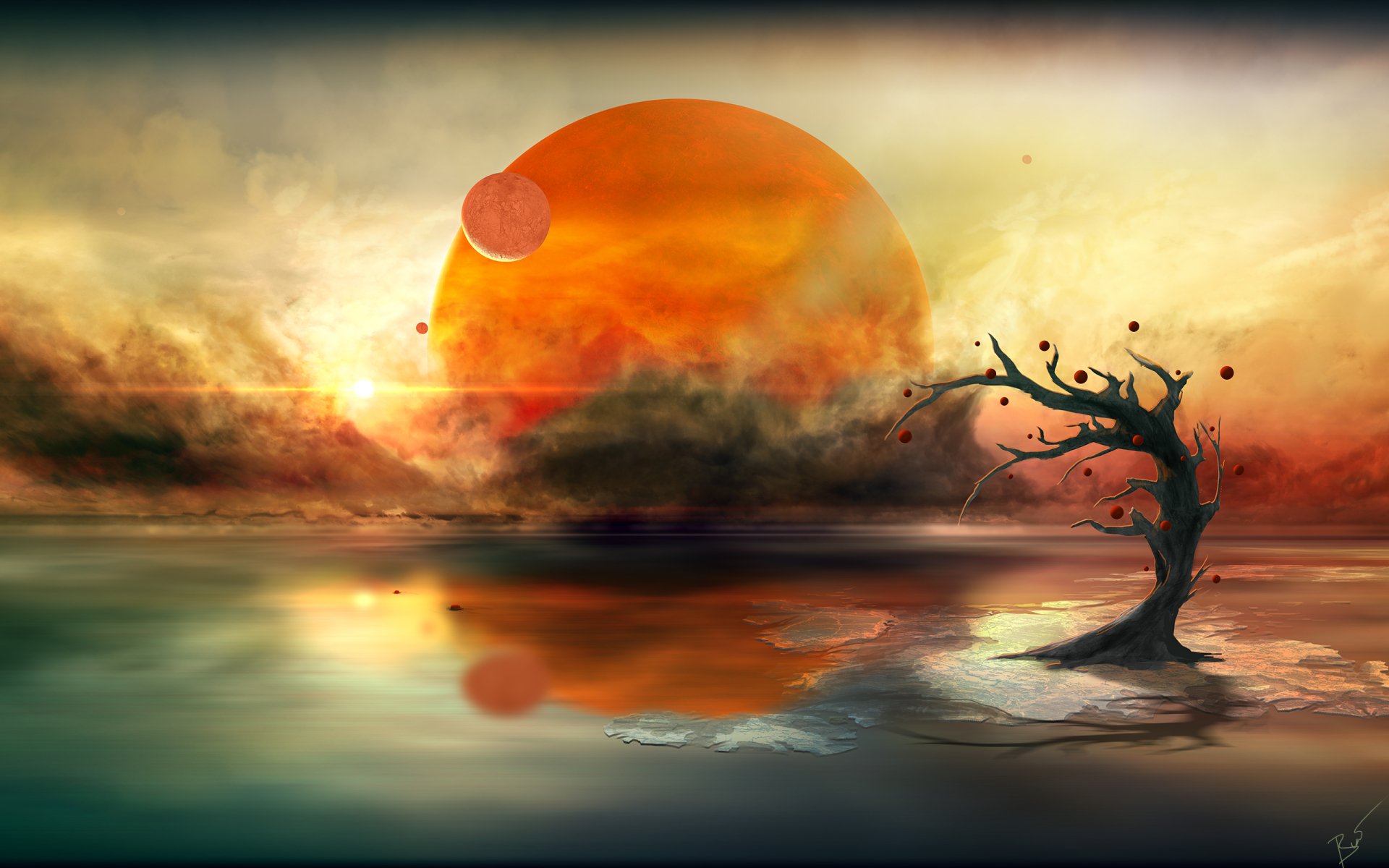 Download Planet Water Tree Reflection Landscape Sci Fi Planet Rise HD ...