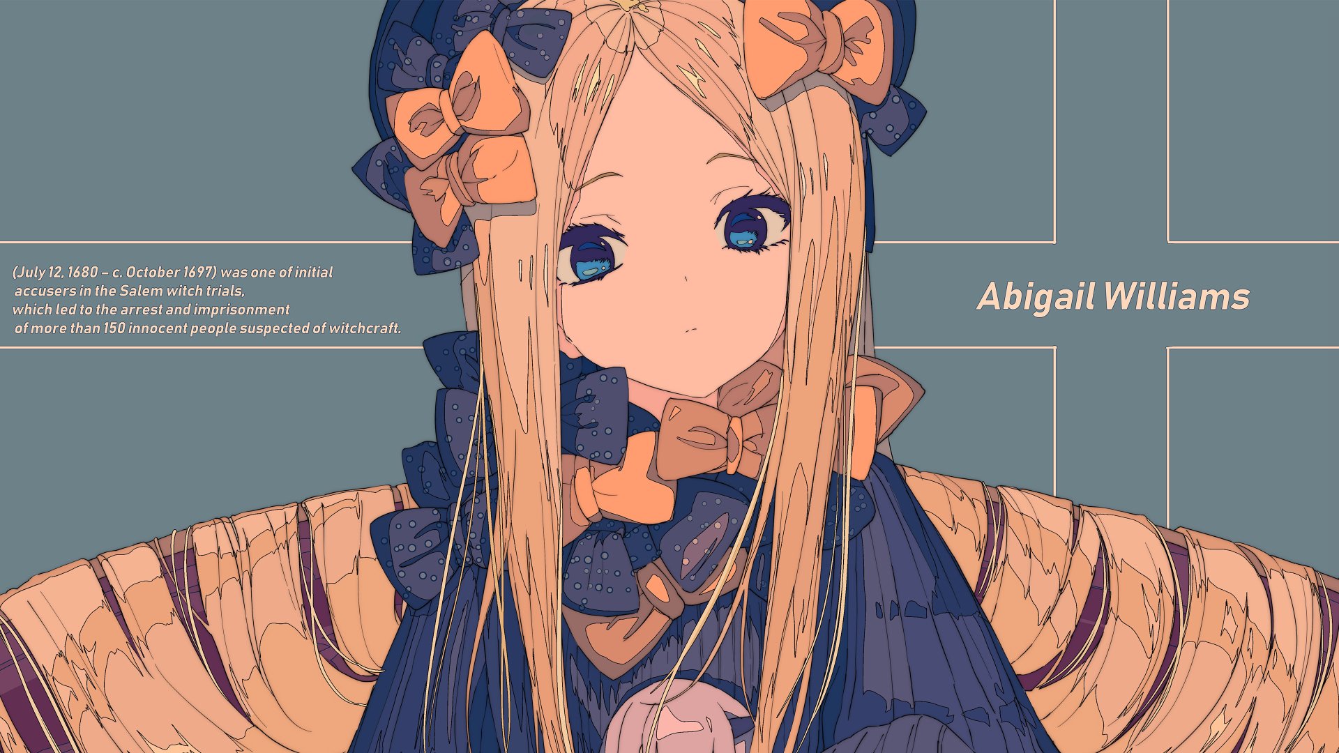 4K Ultra HD PC desktop wallpaper featuring Abigail Williams from the anime Fate/Grand Order, showcasing her detailed costume and serene expression.