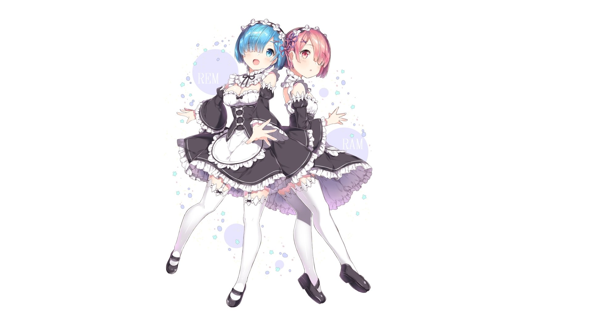 4K Ultra HD anime wallpaper featuring Ram and Rem from Re:Zero - Starting Life in Another World, showcasing the twin maids in detailed maid outfits.