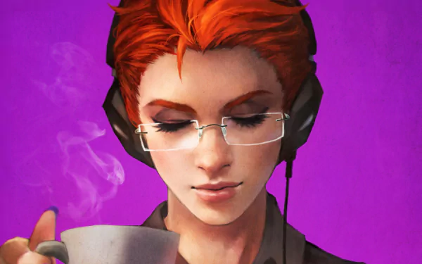 cup red hair glasses face Moira (Overwatch) video game Overwatch HD Desktop Wallpaper | Background Image