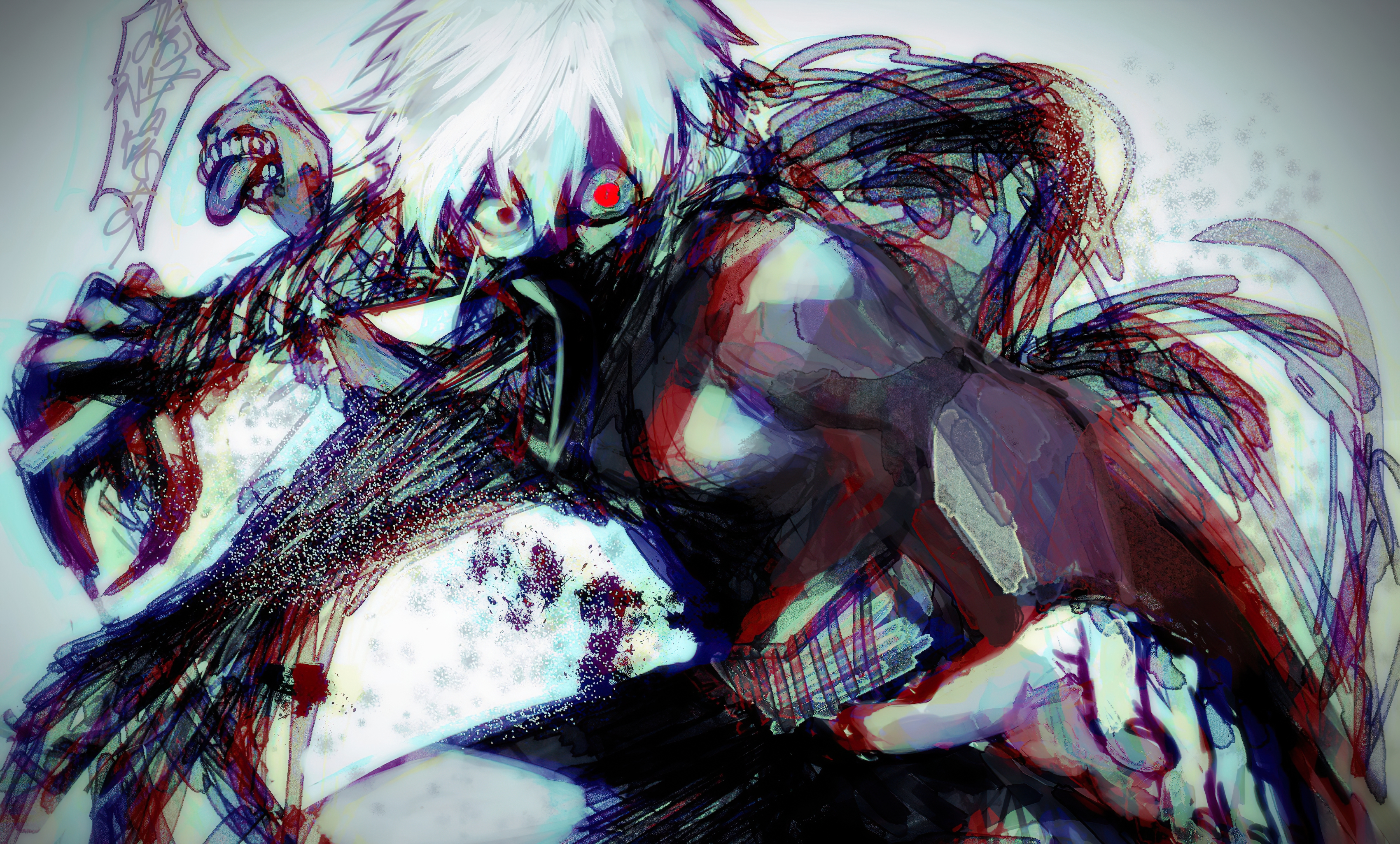 4K, Kaneki Ken, white hair, red, anime, fan art, mask, Tokyo Ghoul, HD  Wallpaper