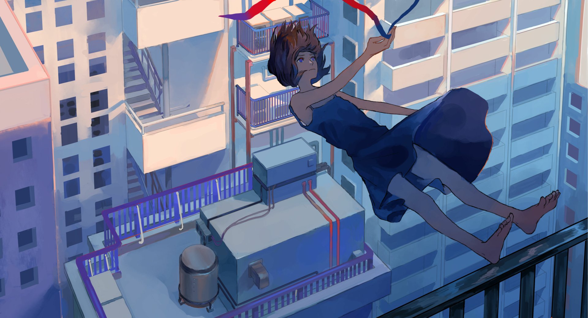 Аниме девушка прыгает с крыши