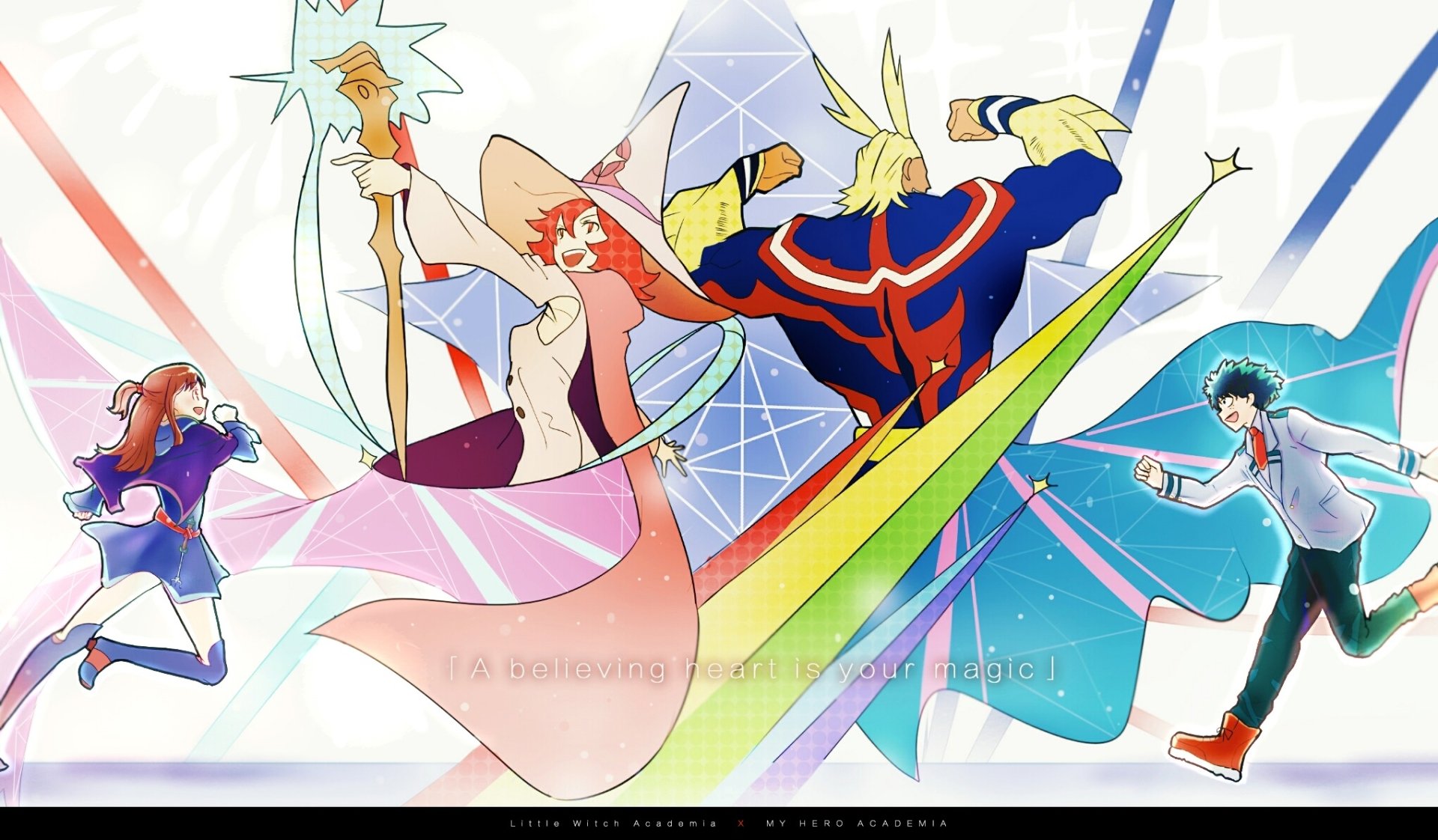 Download Ursula Callistis Atsuko Kagari Izuku Midoriya All Might Little Witch Academia My Hero Academia Anime Crossover HD Wallpaper by niarss