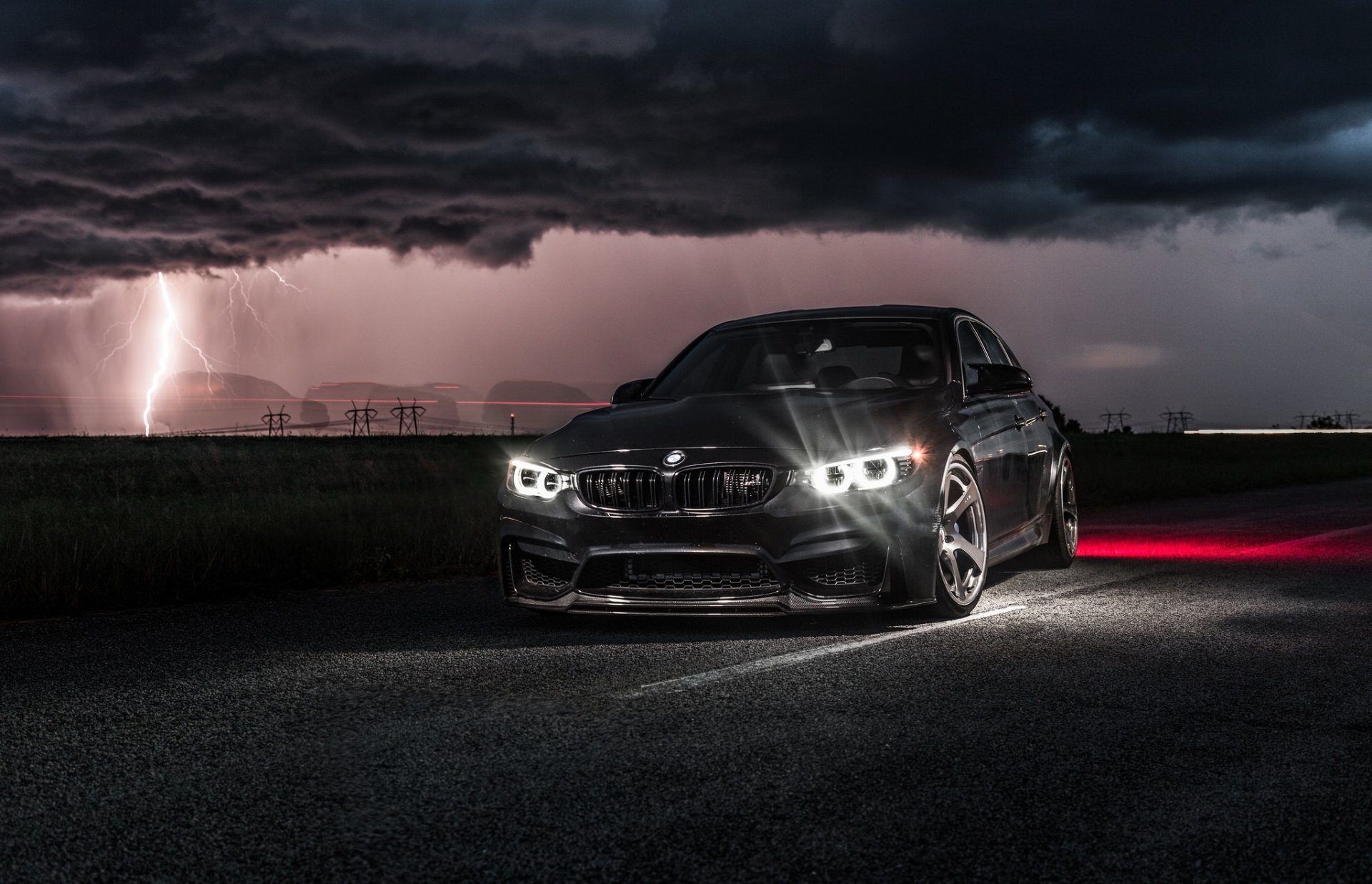 Download Lightning Night Black Car Car BMW Vehicle BMW M3 HD Wallpaper