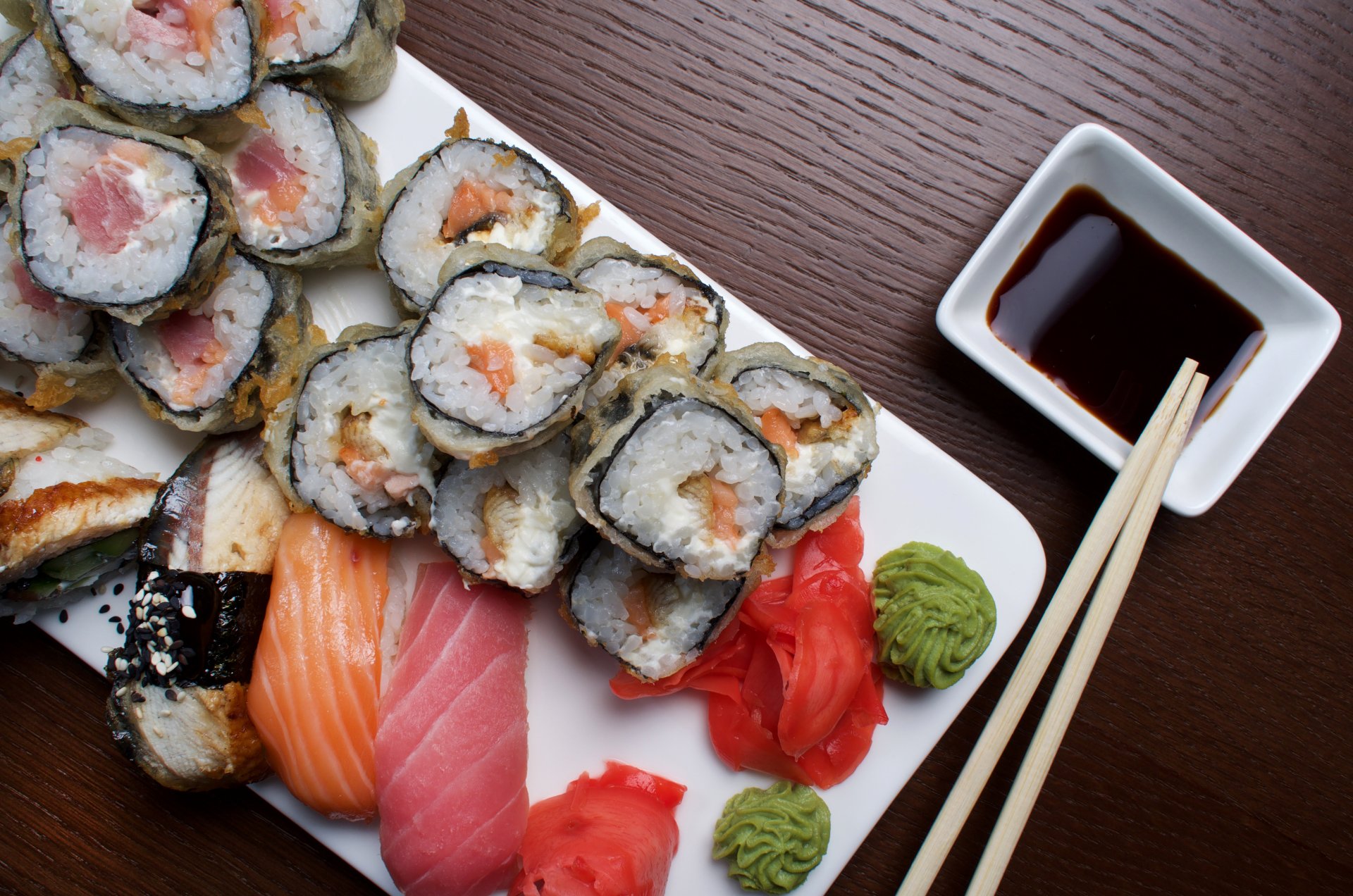 Download Rice Seafood Fish Chopsticks Food Sushi 4k Ultra HD Wallpaper