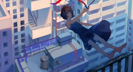 blue eyes city brown hair short hair Anime Original anime city HD Desktop Wallpaper | Background Image