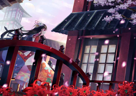 headdress flower kimono black hair long hair Anime Original HD Desktop Wallpaper | Background Image