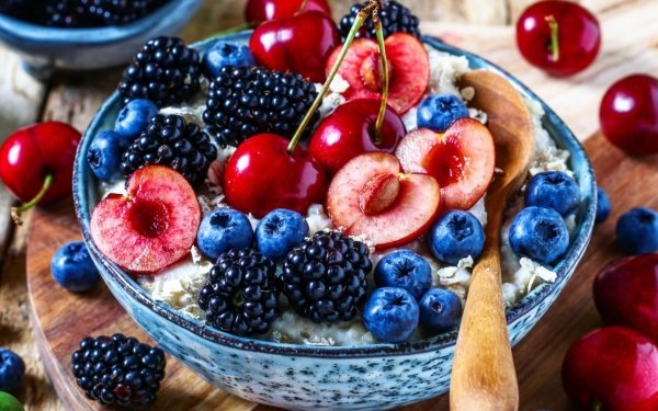 Food Breakfast Fruit Berry Cherry Blackberry Blueberry HD Wallpaper | Background Image