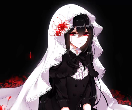 HD anime desktop wallpaper featuring Homura Akemi from Puella Magi Madoka Magica, dressed in a detailed black and white outfit with a dark, intense background.