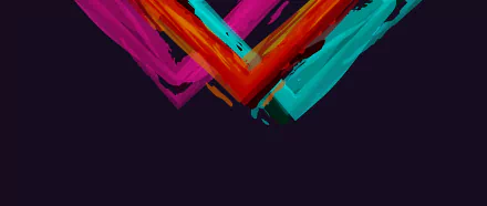 Abstract artistic colors: vibrant magenta, red, orange and teal brushstroke chevrons on deep navy; 4K Ultra HD PC desktop wallpaper and background.