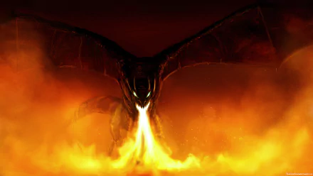 A fierce wyvern emerges from a fiery inferno, showcasing vibrant flames and dark wings, representing a powerful fantasy monster in stunning 4K Ultra HD detail.