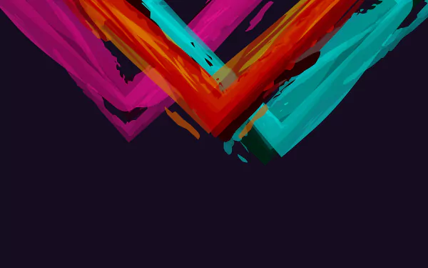 Abstract artistic colors: vibrant magenta, red, orange and teal brushstroke chevrons on deep navy; 4K Ultra HD PC desktop wallpaper and background.