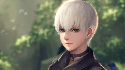 HD PC desktop wallpaper featuring YoRHa No.9 Type S from the video game NieR: Automata, showcasing the character with white hair and a serene background.