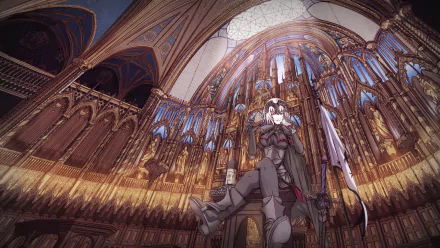 HD PC desktop wallpaper featuring Avenger Jeanne d'Arc Alter from Fate/Grand Order in an ornate, grand cathedral setting with detailed anime-style artwork.