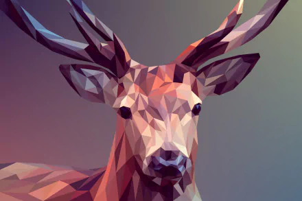 Abstract low poly polygonal deer with faceted shapes, rendered in 4K Ultra HD as a vibrant PC desktop wallpaper background.