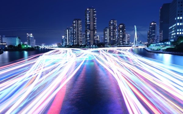 Photography Time-lapse Night City River Building Light Skyscraper HD Wallpaper | Background Image