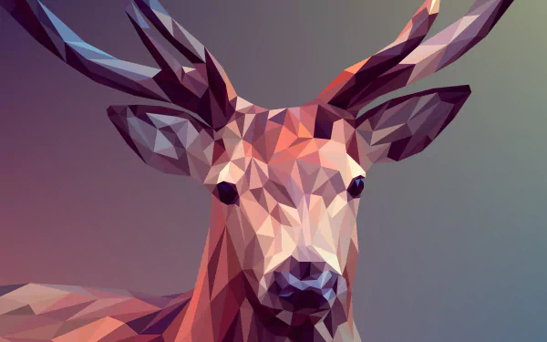 Abstract low poly polygonal deer with faceted shapes, rendered in 4K Ultra HD as a vibrant PC desktop wallpaper background.