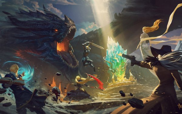 Fantasy Battle Dragon Warrior Woman Warrior Crystal Magic HD Wallpaper | Background Image