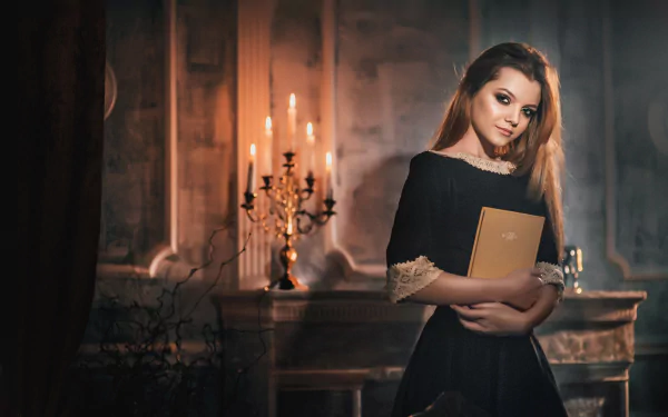 black dress brunette woman model HD Desktop Wallpaper | Background Image