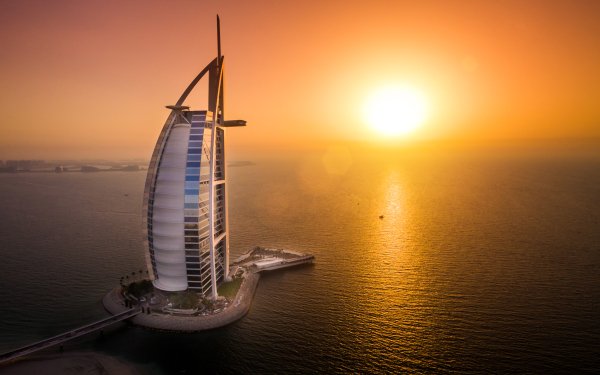 Man Made Burj Al Arab Dubai United Arab Emirates Building Sunset Sea HD Wallpaper | Background Image