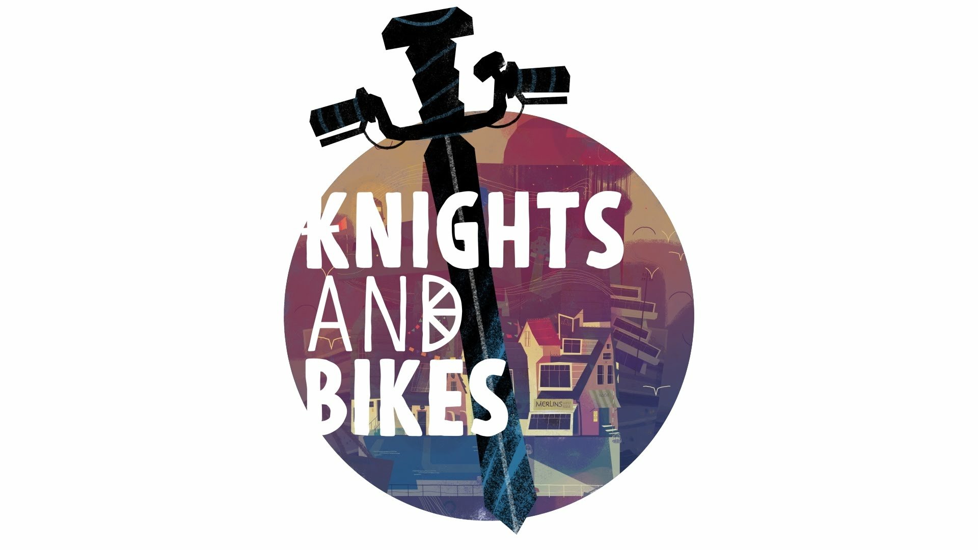 HD desktop wallpaper featuring the logo of Knights and Bikes with stylized artwork and bold text overlay.