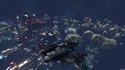 HD desktop wallpaper featuring a space scene from Fringe Wars with ships and an asteroid field.