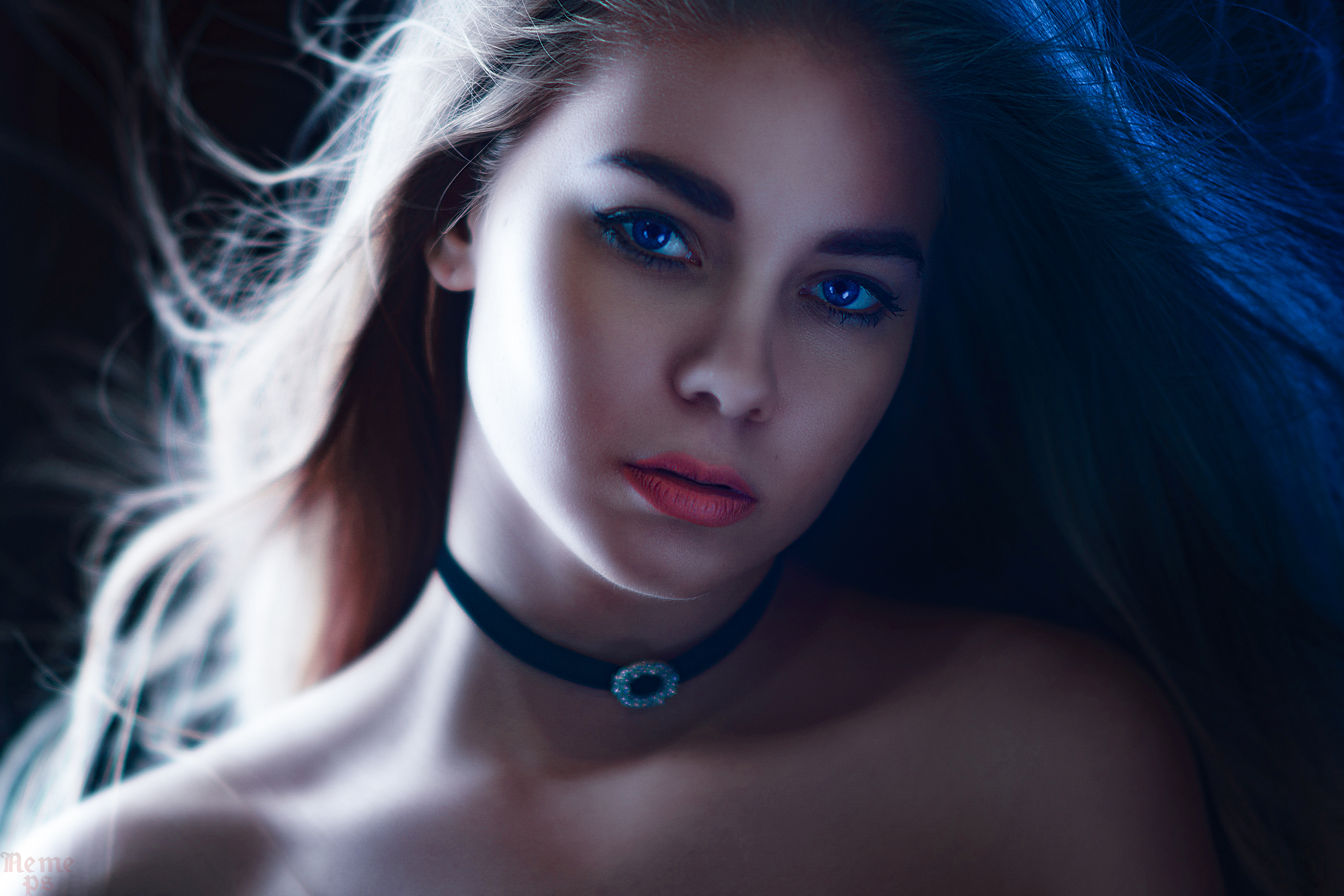 Download Necklace Long Hair Brunette Lipstick Purple Eyes Woman Model Hd Wallpaper By Alexander