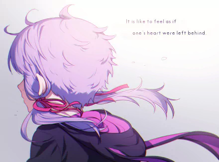 HD anime-style desktop wallpaper featuring Yuzuki Yukari, a Vocaloid character, with pastel colors and a soft, contemplative expression.