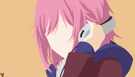 8K Ultra HD desktop wallpaper of Matsuri Mizusawa from Citrus: pink-haired anime girl wearing headphones and a jacket, minimalist flat-color illustration on a warm beige background