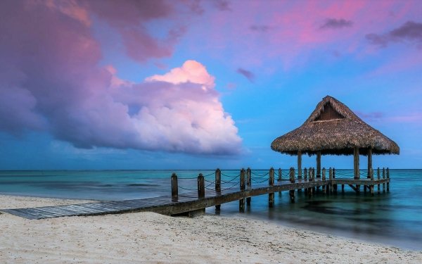 Man Made Pier Wooden Tropical Beach Ocean Sea Sunset Sky Cloud Horizon HD Wallpaper | Background Image