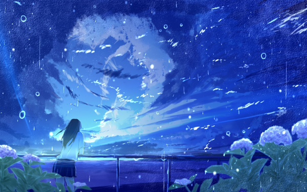 Anime Original Flower Long Hair Black Hair Rain HD Wallpaper | Background Image