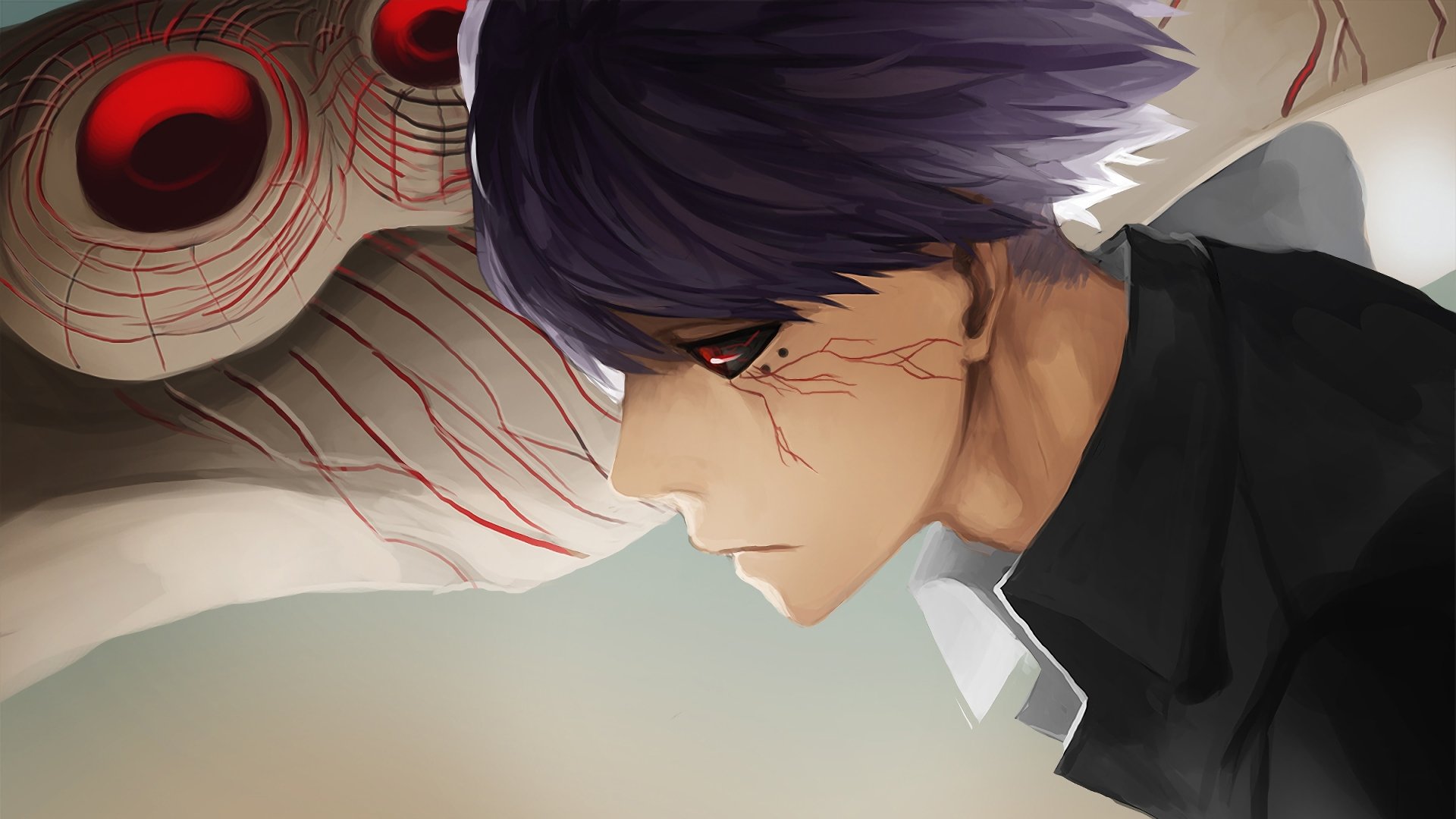 HD desktop wallpaper featuring Kuki Urie from the anime Tokyo Ghoul:re, showcasing a close-up of his pensive expression with intricate details.