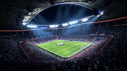 HD desktop wallpaper and background featuring a packed stadium under bright lights, showcasing the realistic graphics of FIFA 19.