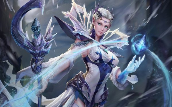 Fantasy Sorceress Staff Magic Blonde Aqua Eyes Pointed Ears HD Wallpaper | Background Image