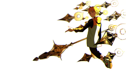 4K Ultra HD desktop wallpaper featuring King from the anime The Seven Deadly Sins, showcasing his dynamic pose with floating magical weapons on a white background.