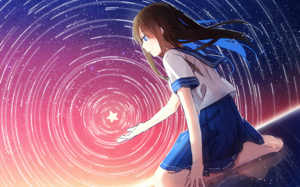 Anime Original Long Hair Brown Hair Star Blue Eyes HD Wallpaper | Background Image