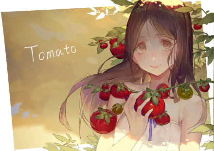 smile tomato brown eyes brown hair long hair Anime Original HD Desktop Wallpaper | Background Image
