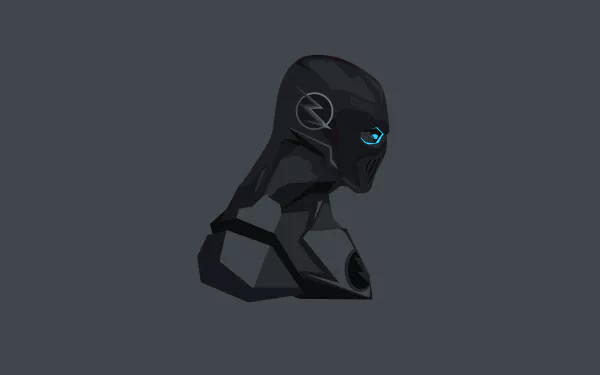 A sleek, minimalist 4K Ultra HD desktop wallpaper of Black Flash comic character bust with glowing blue eyes against a dark background.