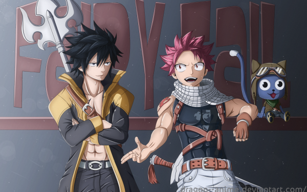 Anime Fairy Tail Gray Fullbuster Natsu Dragneel Happy HD Wallpaper | Background Image